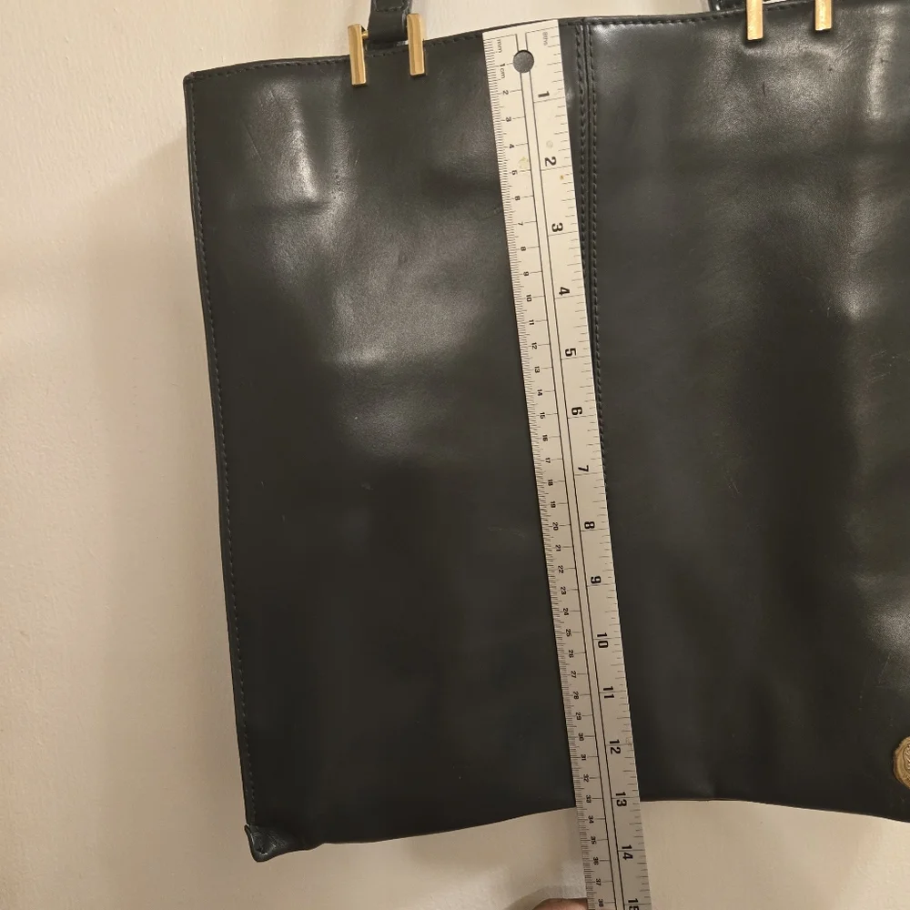 Black Leather Tote Bag with Gold Accent - Picture 11 of 13